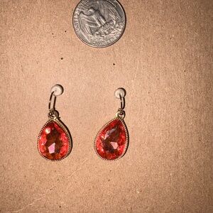 Gold Teardrop Red Crystal Drop Earrings